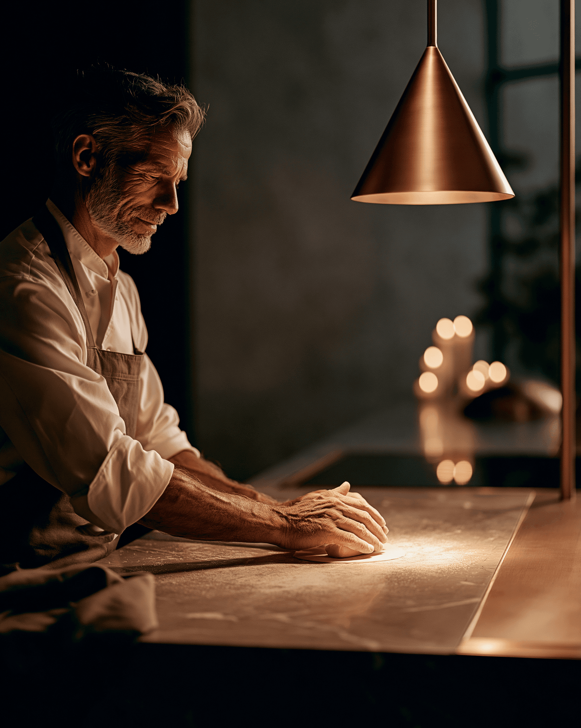 Chef's hands shaping fresh pasta